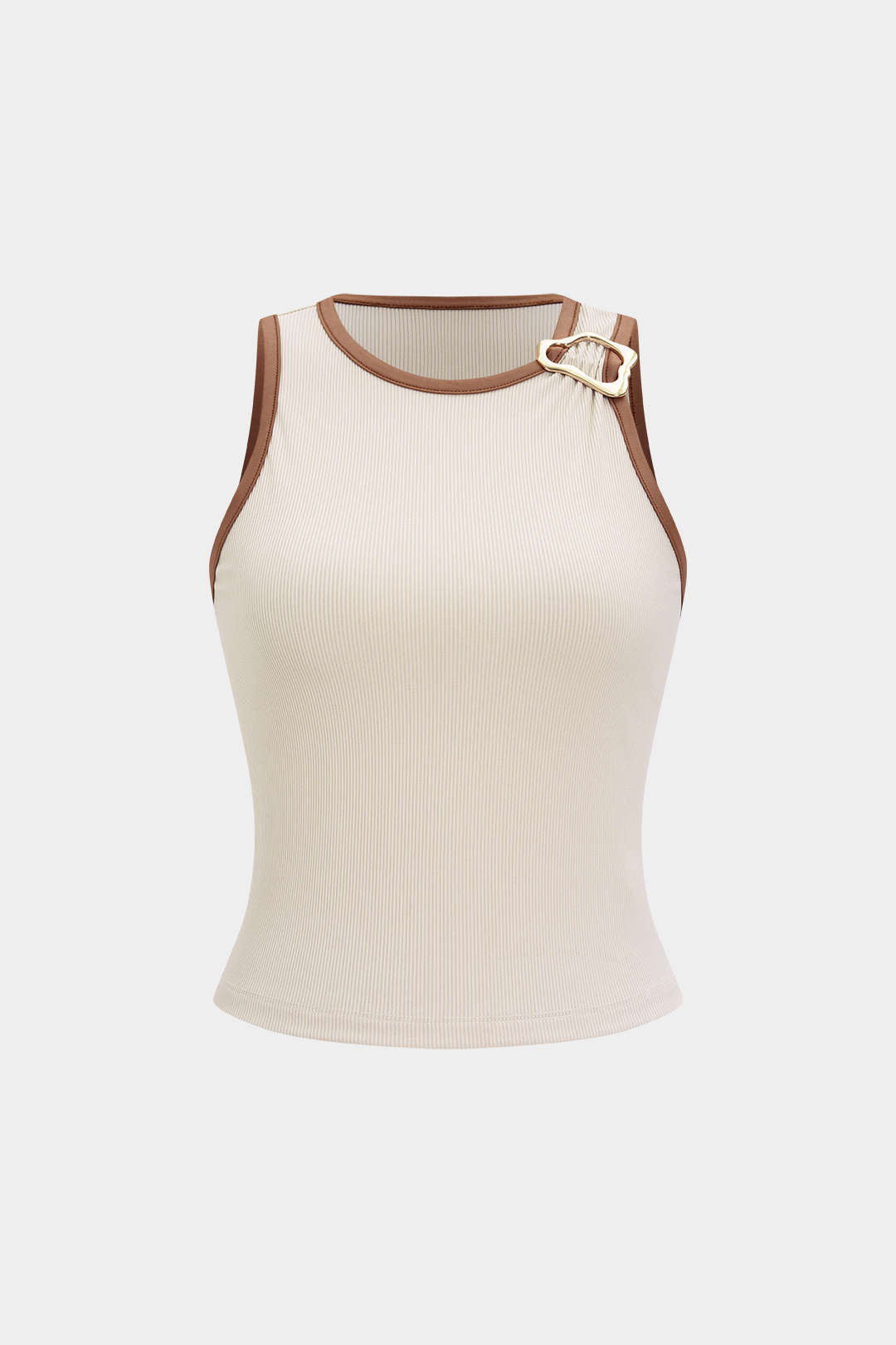 SIENA | BUCKLE DETAIL RIBBED TANK BEIGE