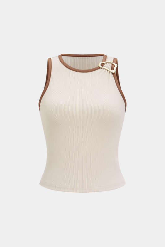 SIENA | BUCKLE DETAIL RIBBED TANK BEIGE