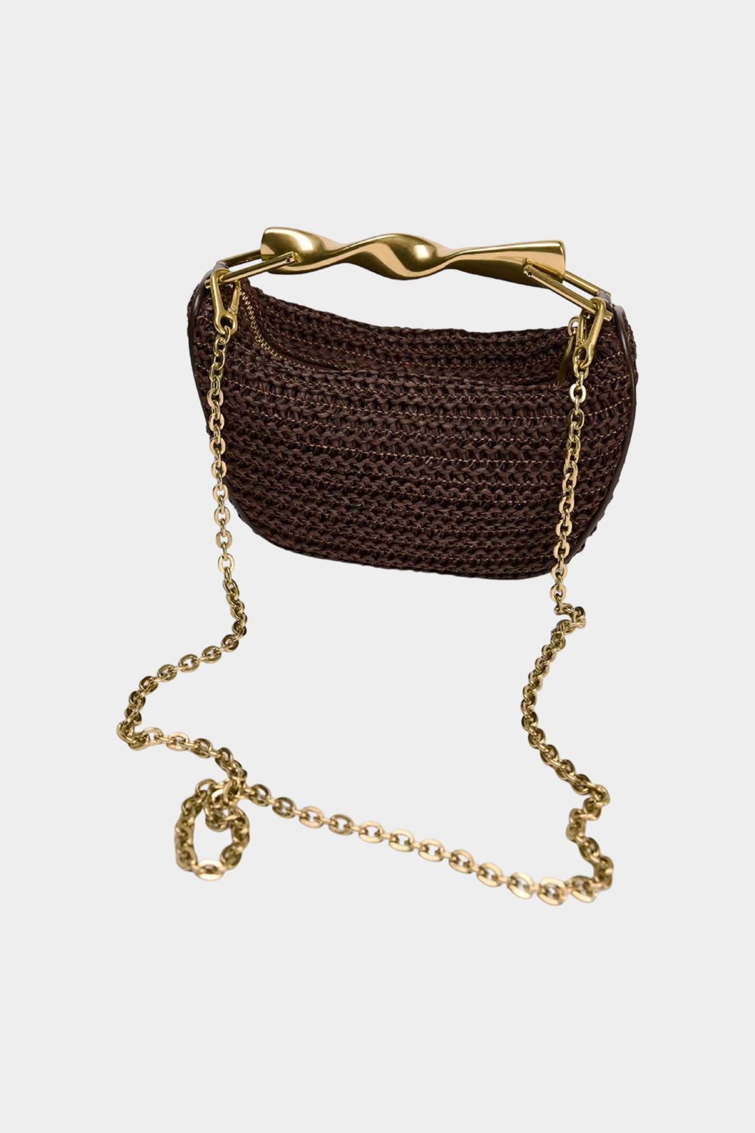 Metallic Decor Woven Tote Bag With Chain COFFEE ONE SIZE