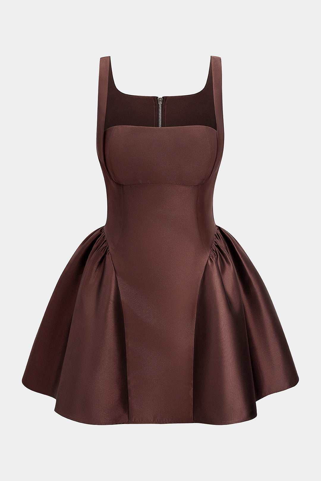 SERENA | SATIN FLARE MINI DRESS COFFEE