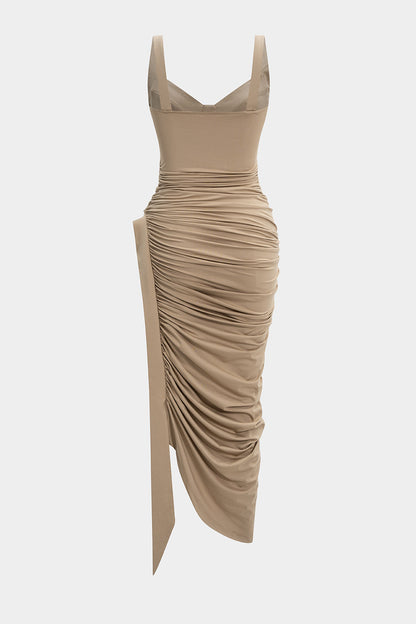 LIORA | DRAPED BUSTIER MIDI DRESS