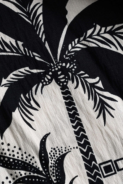 Coconut Palm Geometric Print Shirred Waistband Skirt BEIGE