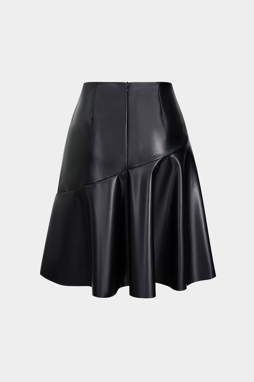 Faux Leather Ruffle High Waist Skirt BLACK