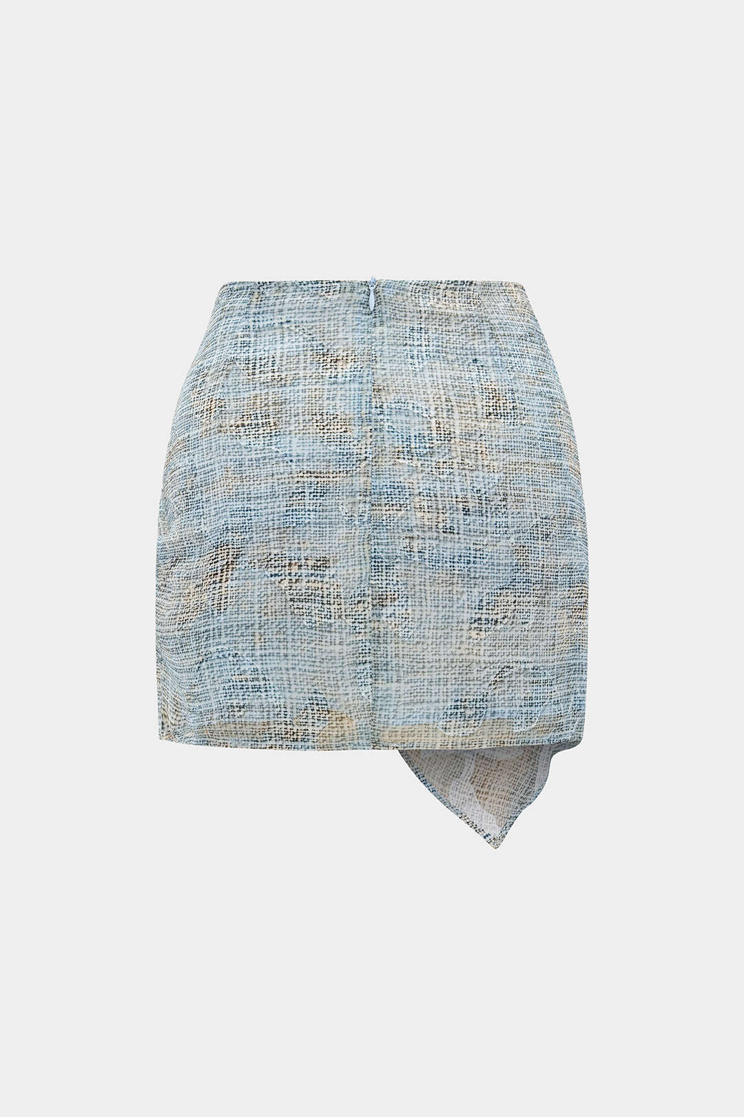 Abstract Pattern Chiffon Zipper Metallic Sea Shell Decor Ruched Skirt BABY BLUE