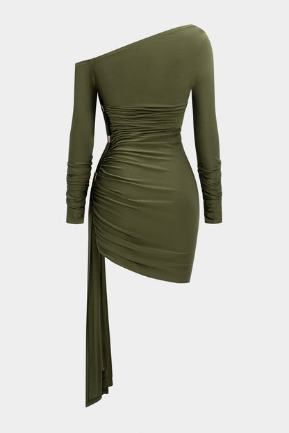 AURORA | ASYMMETRIC ELEGANCE MINI DRESS OLIVE