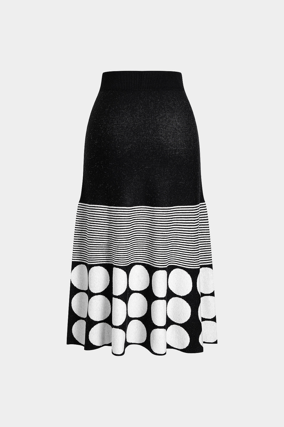 Knit Contrast A-Line Skirt BLACK