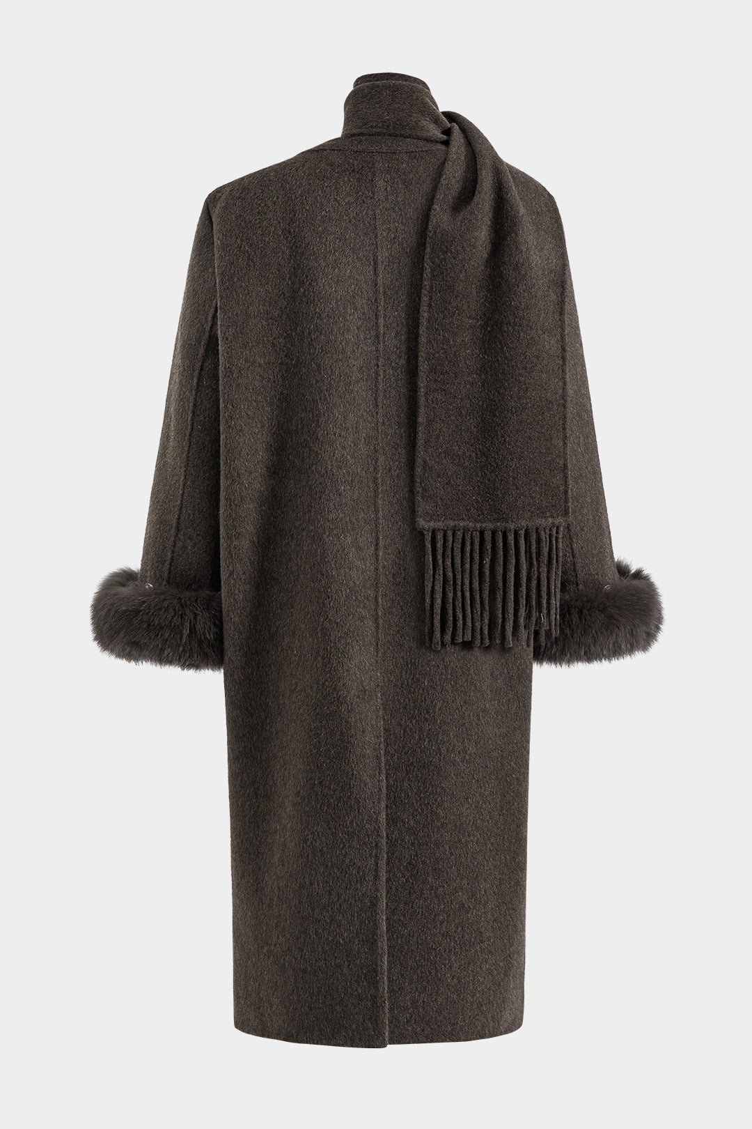 ELEONORA | FUR TRIMMED WOOL COAT BROWN