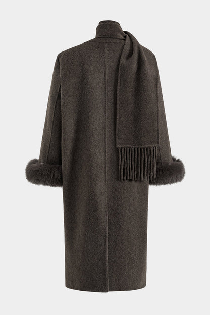 ELEONORA | FUR TRIMMED WOOL COAT BROWN