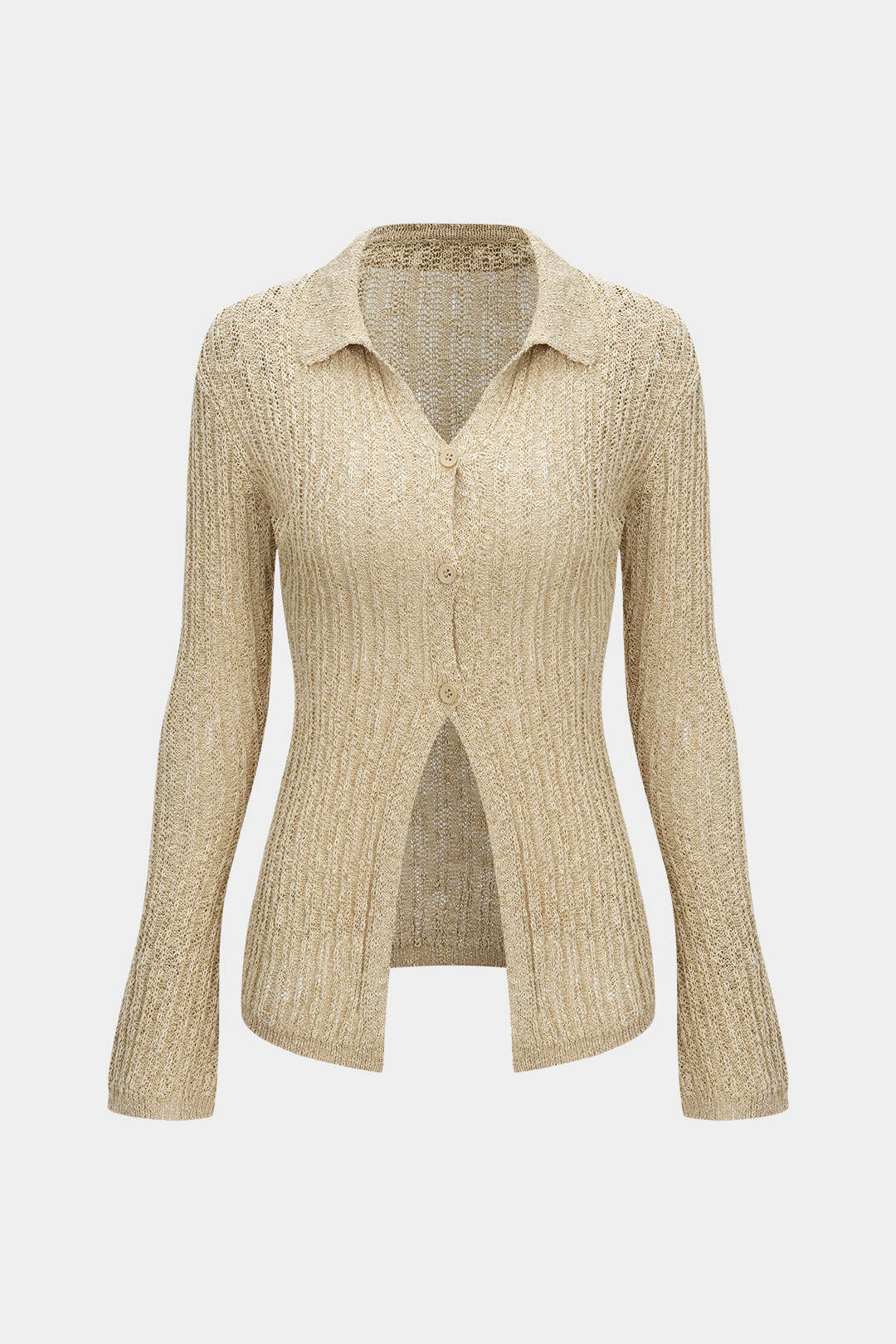 SORAYA | METALLIC KNIT CARDIGAN BEIGE