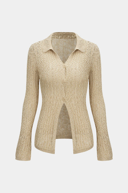SORAYA | METALLIC KNIT CARDIGAN BEIGE