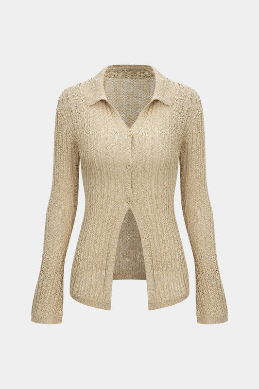 SORAYA | METALLIC KNIT CARDIGAN BEIGE