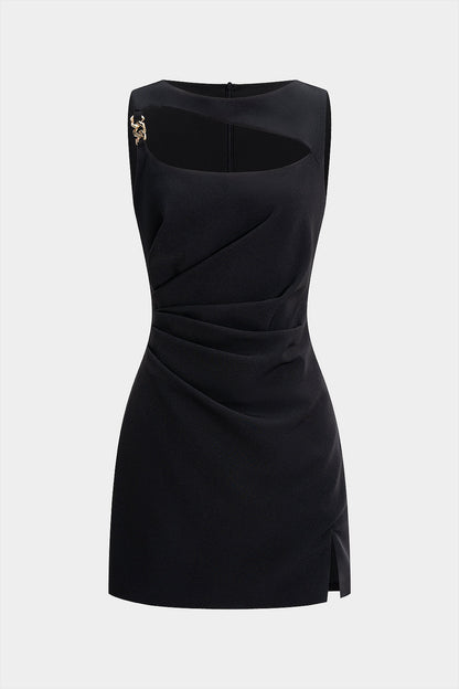 CELESTIA | CUT OUT CHAIN DETAIL MINI DRESS BLACK