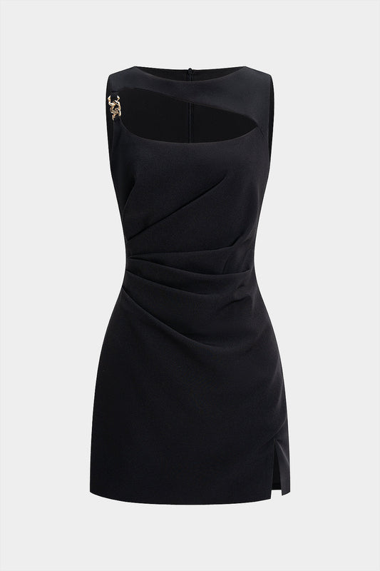 CELESTIA | CUT OUT CHAIN DETAIL MINI DRESS BLACK