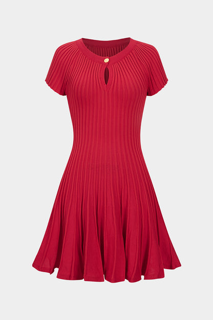 SOFIA | RED RIBBED SKATER DRESS RED