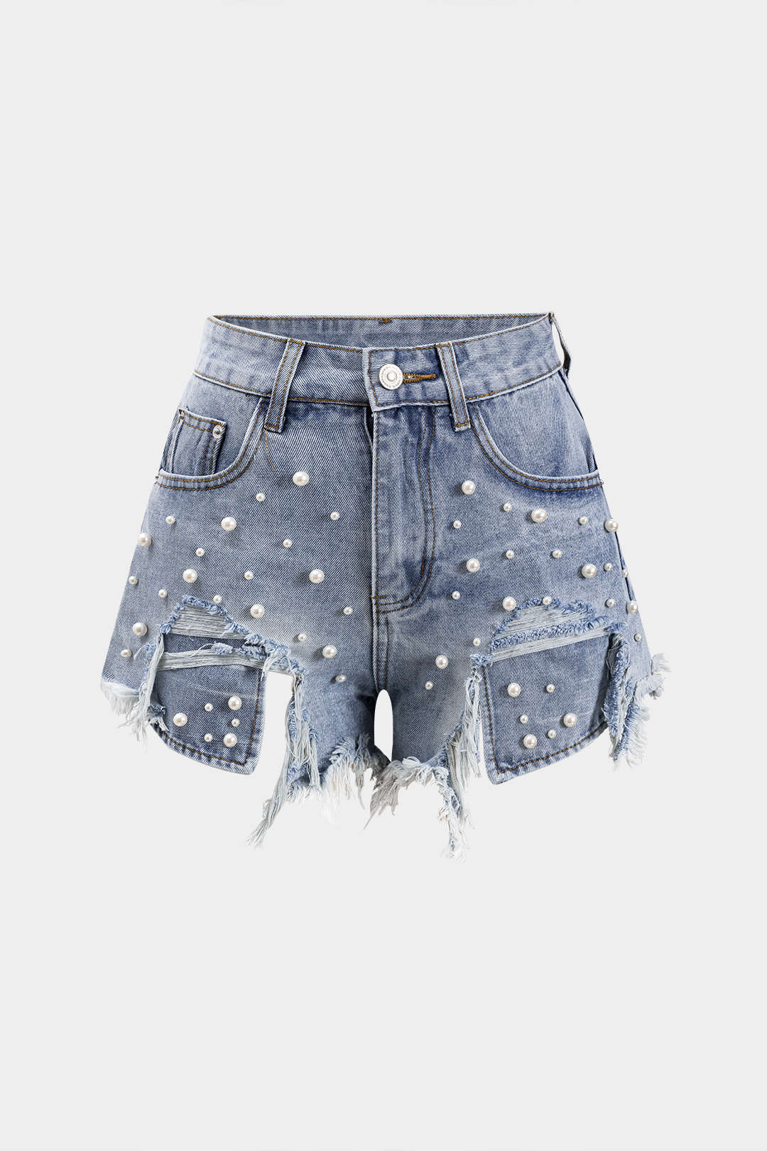 SOLÈNE | PEARL STUDDED DENIM SHORTS