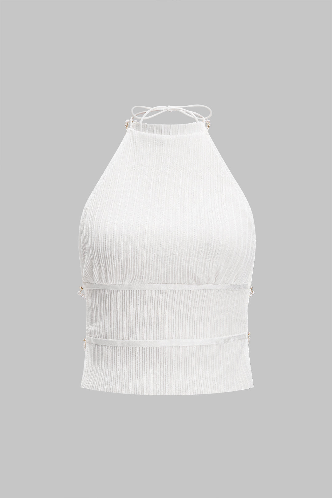 Backless Pearl Chain Halter Neck Sleeveless Tank Top And Skirt Set WHITE