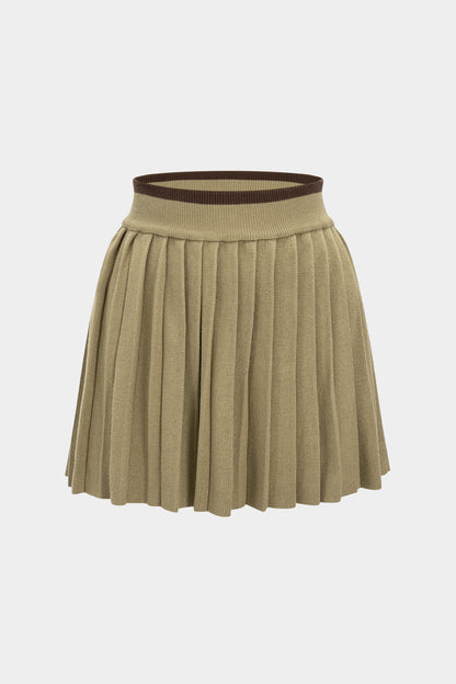 Knit Patchwork High Waist Skirt KHAKI
