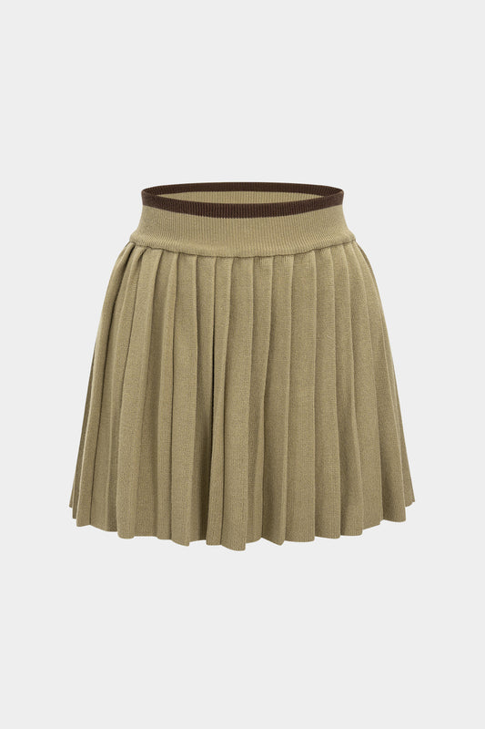 Knit Patchwork High Waist Skirt KHAKI