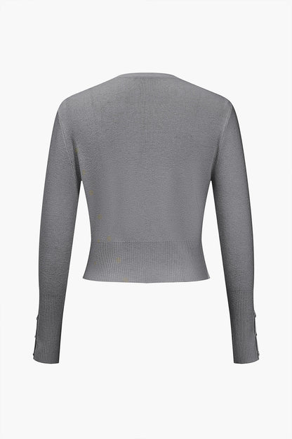 RENATA | ASYMMETRIC BUTTON KNIT TOP GRAY