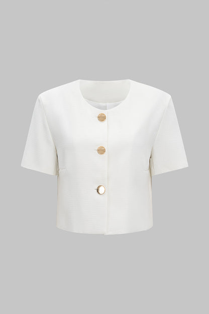 CAROLA | CROPPED BUTTON TOP IVORY