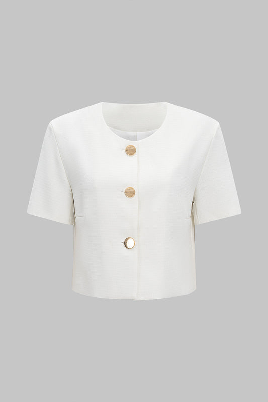 CAROLA | CROPPED BUTTON TOP IVORY