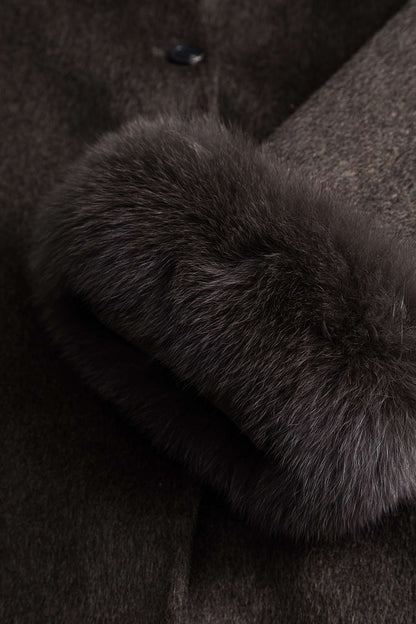 ELEONORA | FUR TRIMMED WOOL COAT BROWN