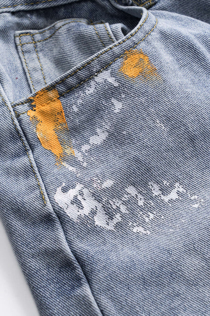 Denim Washed Straight Leg Wide Leg Jeans LIGHT WASH BLUE