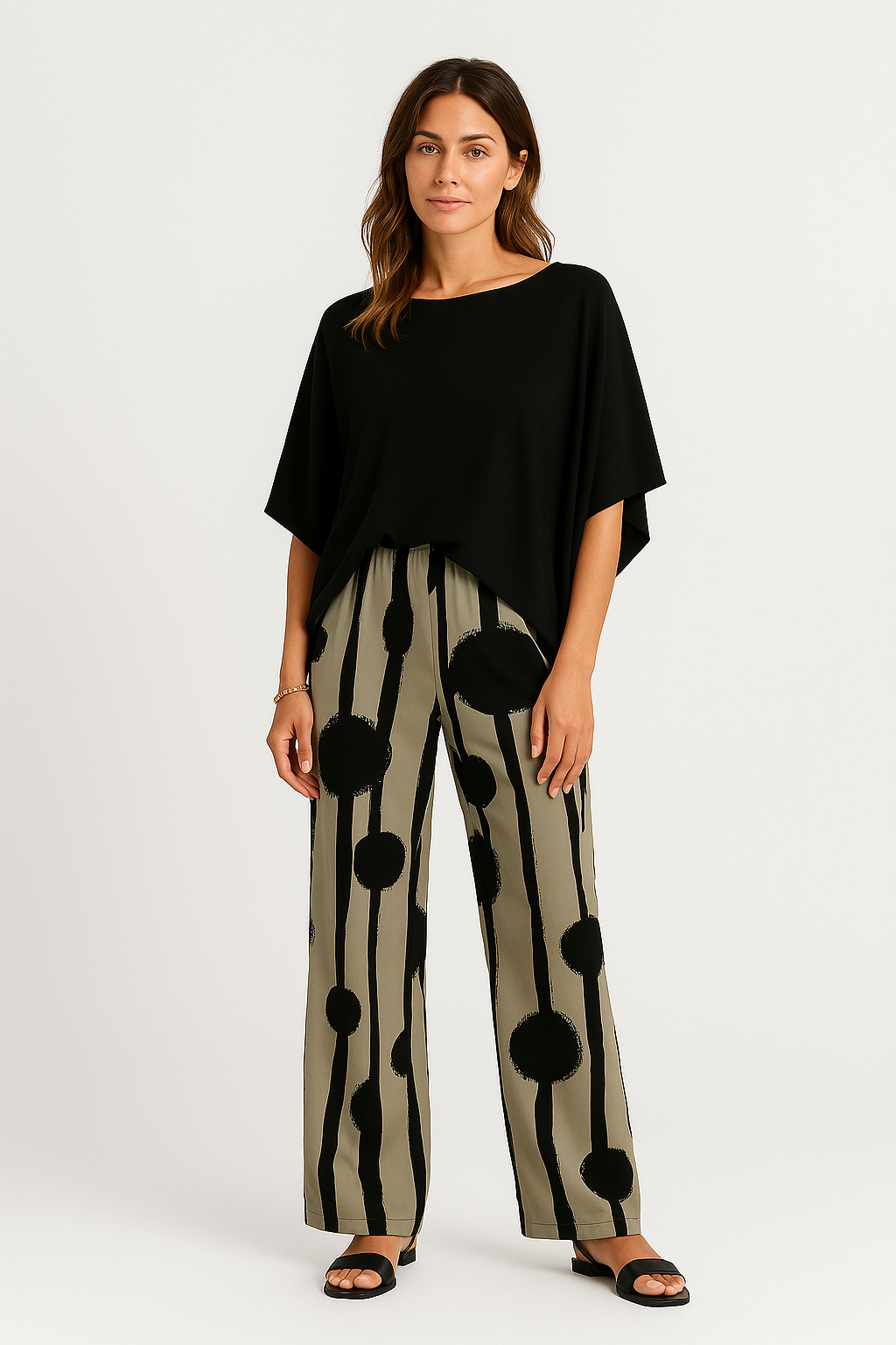 SORRENTINA | ABSTRACT PRINT PANTS BEIGE