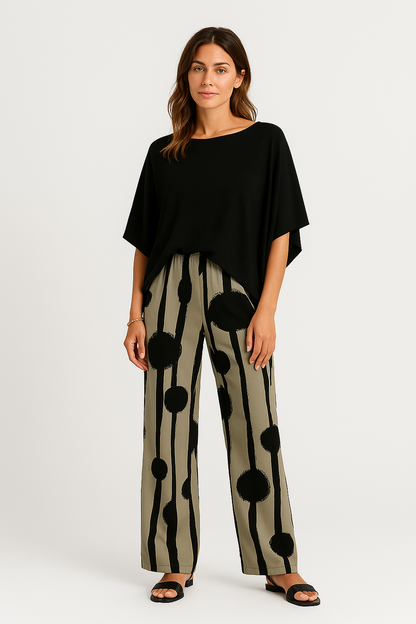 SORRENTINA | ABSTRACT PRINT PANTS BEIGE