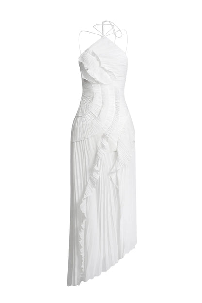 ELARA DRESS | SCULPTURAL PLEATED DESIGN WHITE