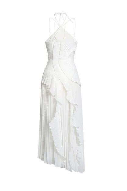 ELARA DRESS | SCULPTURAL PLEATED DESIGN WHITE