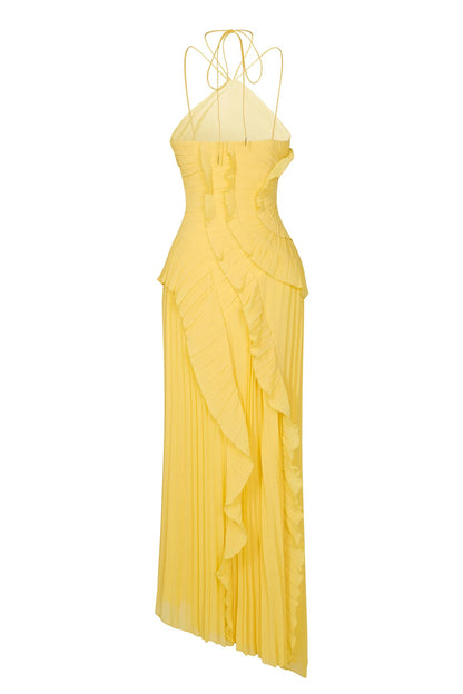 ELARA DRESS | SCULPTURAL PLEATED DESIGN YELLOW