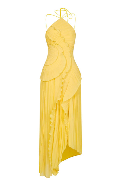 ELARA DRESS | SCULPTURAL PLEATED DESIGN YELLOW