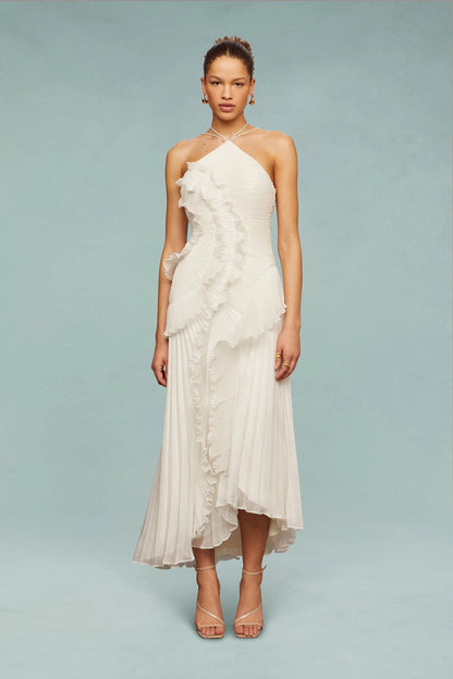 ELARA DRESS | SCULPTURAL PLEATED DESIGN WHITE